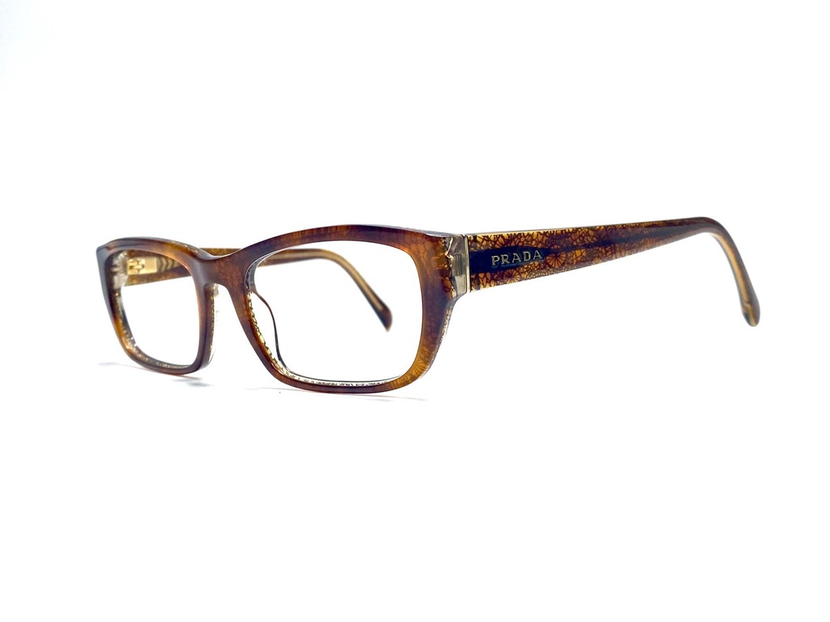 Prada Brown Gold Clear Rectangular Glasses Italy VPR180 BF4  display picture 1