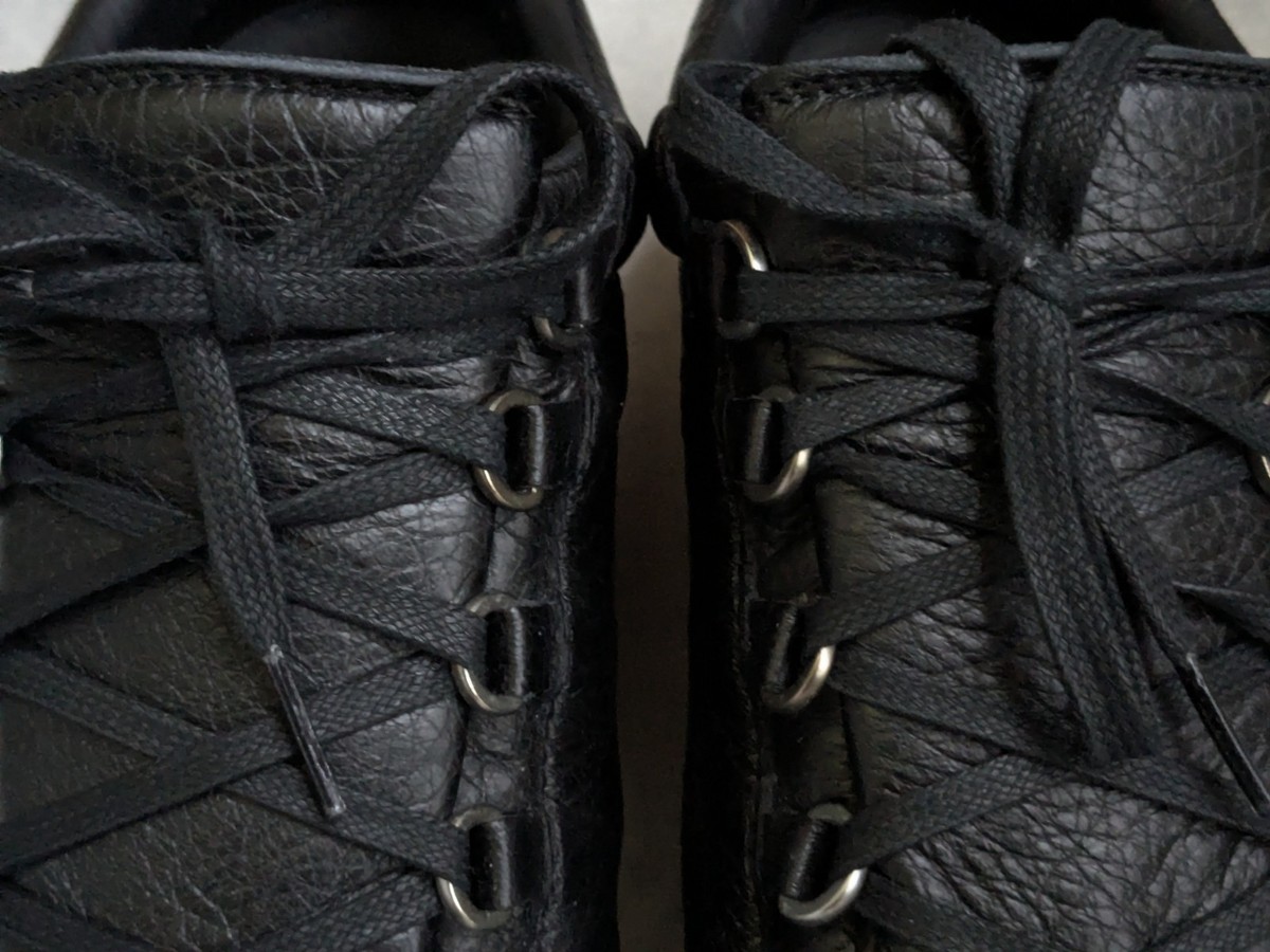 Balenciaga Arena Men 9 42 Black Leather Low Top Sneakers Shoes 