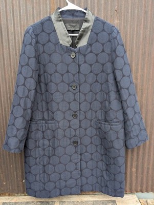 Ann Taylor Polka Dot Coat Size Large Navy Blue Black Jacket Mod Twee Classic