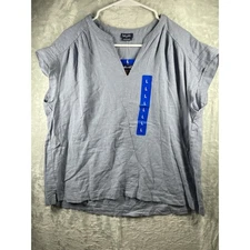 Women's NWT Splendid Light Chambray Blue Linen Blend Cap Sleeve Blouse- Size L