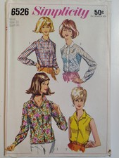 Blouse Shirt Top 16 Simplicity 6526 Sewing Pattern UC VTG 1960s Collar Button