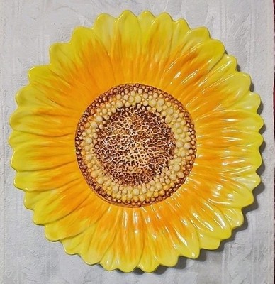 Vintage 3D Handpainted Sunflower Ceramic Plate Harvest Spice 