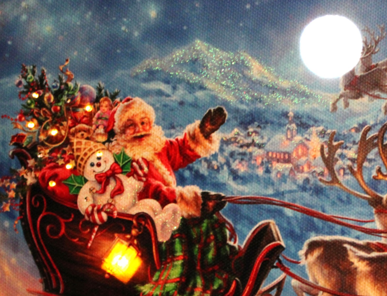 LIGHTED MR MR. BINGLE RIDING SANTA SLEIGH BATTERY OPERATED GLOW TABLETOP DECOR