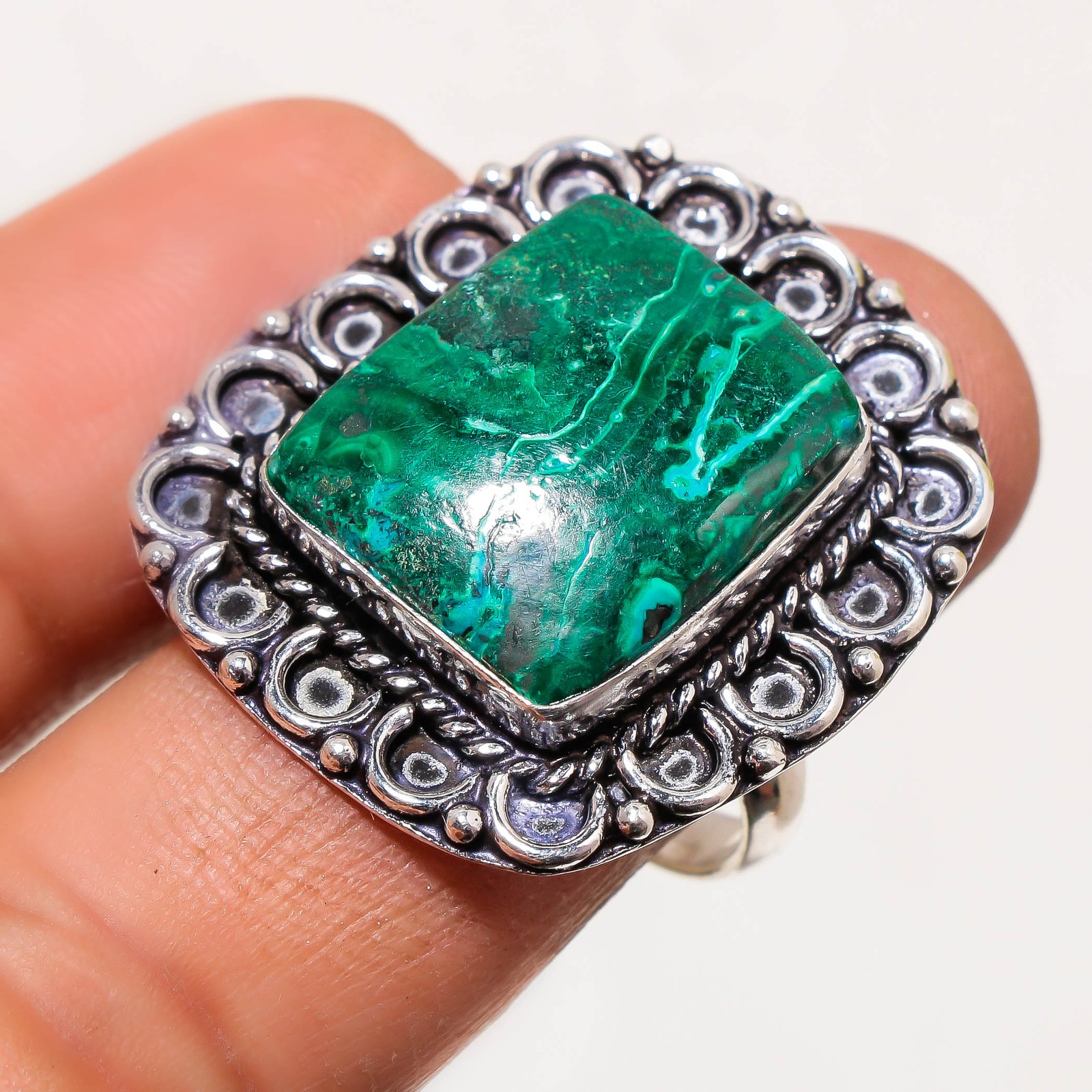 Malachite Gemstone Handmade Latest Design Antique Gift Jewelry Ring 9.25