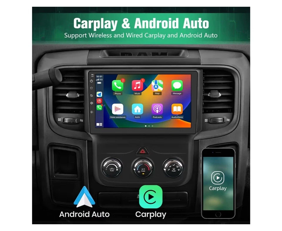 9'' For 2013-2018 Dodge Ram 1500 2500 3500 Android Car Stereo Radio GPS CarPlay - Image 3 of 4