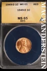 1949-D Lincoln Wheat Cent - ANACS MS 65 Red - Scarce  No Reserve  #SLK685