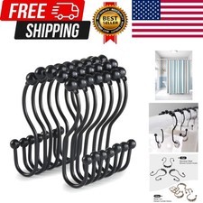 Shower Curtain Hooks, 12 Pcs Shower Curtain Rings, Stainless Steel Black Show...