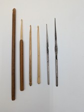 Antique Vintage Carved Bone Wood Metal Crochet Hooks - Lot of 6