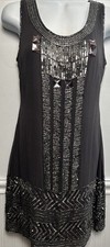 Adrianna Papell for E! Sequin Tank Mini Dress 4 Silk Glam Retro Y2K Dark Gray
