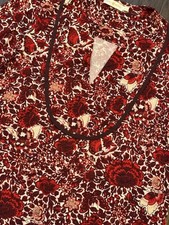 Tory Burch Meg Floral Butterfly Long Sleeve Knit Tunic Dark Red XL