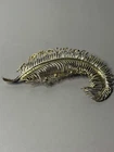 Designer Feather Brooch Pin Gold Tone Vintage Leaf Costume Jewelry