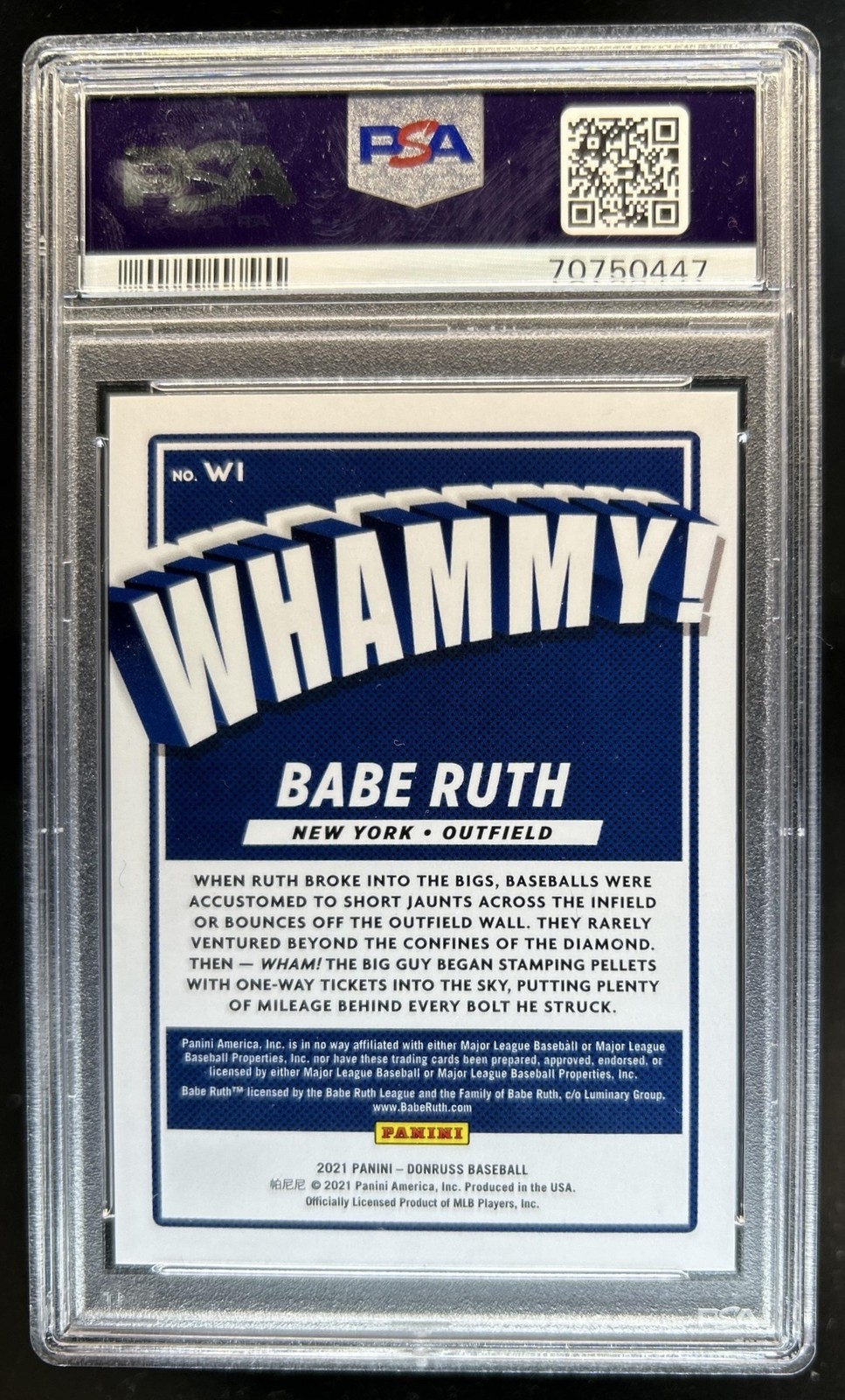 2021 Panini Donruss Babe Ruth Whammy #W1 New York Yankees PSA 9 view 2