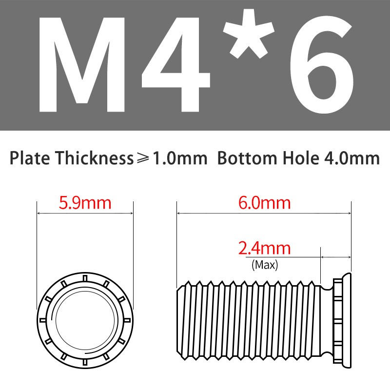 304 Stainless Steel M4*6mm-50mm Press Fit Studs for Aluminum/Steel Sheet Metal