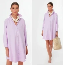 Tuckernuck Pomander Place Lavender Oxford Harris Long Sleeve Mini Shirt Dress, L