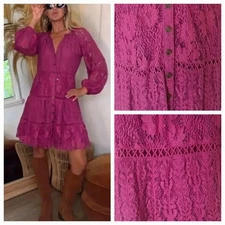 Nine Lives Bazaar Eleanor Crimson Bohemian Hippie Gypsy Lace Dress M/ L 👇check