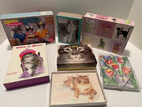 CAT KITTEN FELINE DESIGNS NOTE CARD LOT VARIOUS DESIGNS PARTIAL SETS SOME BOXED 