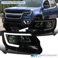 Black Smoke Headlights Fits 2015-2022 Chevy Colorado Halogen Type LED DRL Strip