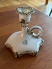 Antique Milk Glass Finger Hole Candlestick Holder with Gold Paint Manganese?