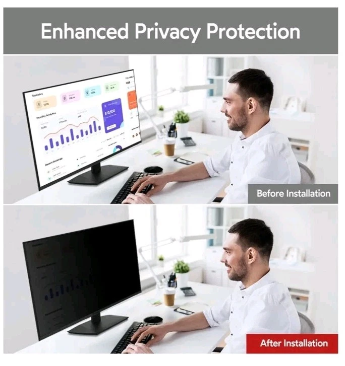 BERSEM 27 Inch Monitor Computer Privacy Screen Filter for 16:9 Ratio Removable - Image 4 of 4