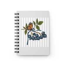 Monarch Butterfly Blueberry Bouquet Spiral Bound Journal Botanical Stripes