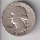 1947-S WASHINGTON QUARTER .25¢ SAN FRANCISCO 90% SILVER COIN UNITED STATES MINT