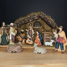 Holiday Time 12 Piece Hand-Painted Porcelain Nativity Set Jesus Manger Box