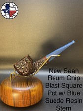 Artisan Sean Reum New Chip Blast Pot W Blue Suede Resin Stem Tobacco Pipe