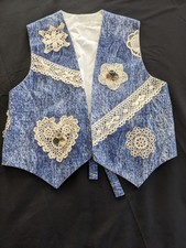 Vtg Boho Doily  Pearl Handmade Retro Floral Vest Sz M-L Cottagecore Festival