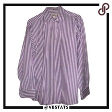 Tommy Bahama Mens Striped Dress Shirt Purple White Button Down Size 16 1/2 34 35