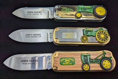 Franklin Mint John Deere Knives in Cases - 1928, 1948 & 1938