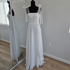 Lulus White Tie Strap Maxi Dress Small New With Tags & Flaw (Snag) Chiffon Slit