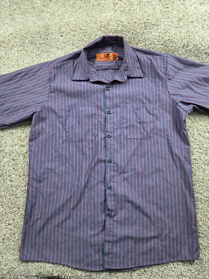 Vintage Red Kap Work Shirt Mens Large Red Blue Stripe Workwear Uniform Button Up - Image 3 of 4