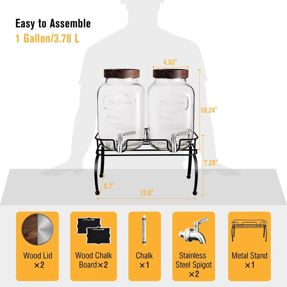 Glass Drink Dispenser for Parties, 1 Gallon Beverage Dispenser with Stand and... - Image 2 of 4