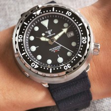 20ATM Men's Automatic Watch Sapphire Crystal NH35A Black Dial Rubber Strap Date