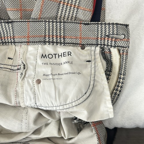 MOTHER The Insider Sz 26 Happy People Read & Drink Coffee Red Stripe Plaid Pants - Picture 11 of 16