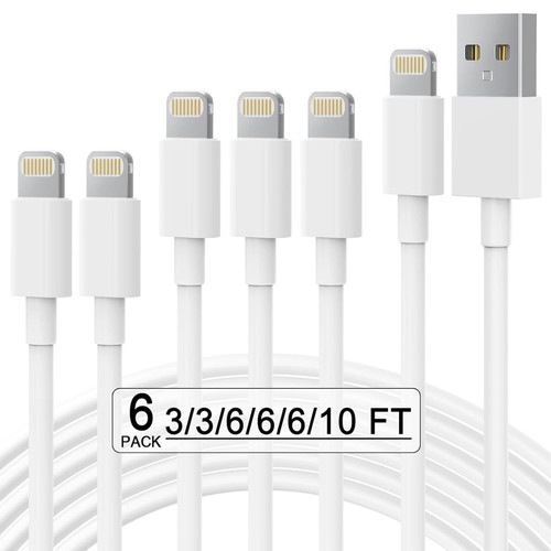 Apple MFi Certified 6Pack(3/3/6/6/6/10 FT) iPhone Charger Fast Charging Lightnin