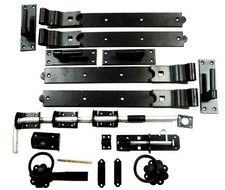 Gate Kit Fitting Hinges Double Garage Door 18 to 36 Inch Galv / Black Heavy Duty