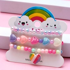 3pcs Girls Heart Charm Beaded Bracelet Handmade Bracelets Rainbow Summer Jewelry