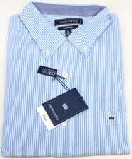 Crown & Ivy Classic Fit Pinstripe Long Sleeve Button Down Shirt Size XL Blue