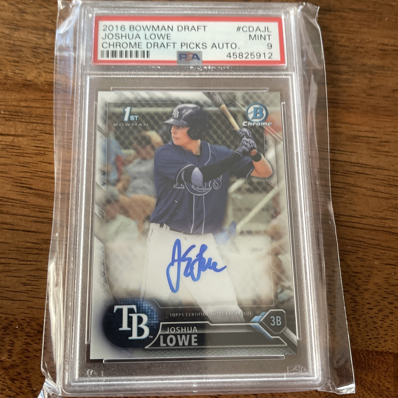 Joshua Lowe Autographed 2016 Bowman Draft Chrome Draft Pick Auto PSA 9