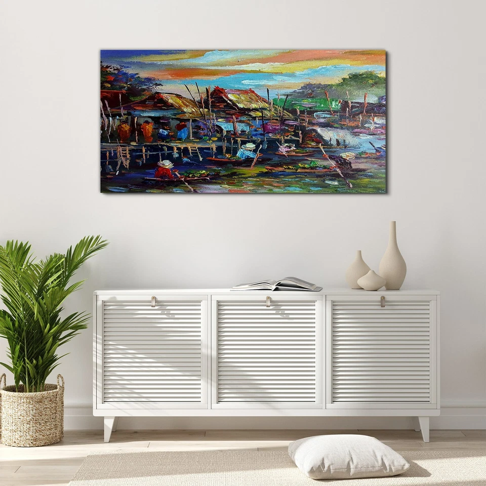 Glasbilder Wandbild Druck auf Glas 120x60 Foto Bild Flusslandschaft Dorf Wasser - Bild 3 von 4