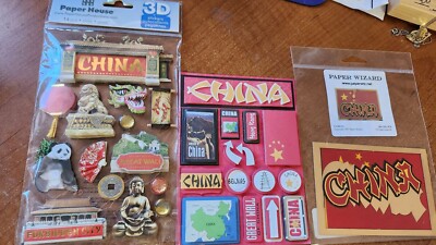 3 pks CHINA ~ Stickers & Paper Wizard Flag - Panda Buddha Forbidden City Lantern