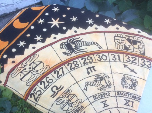 Zodiac Tapestry Dawning Of The Age Of Aquarius Cotton Gold/Black Astrology NWOT - Picture 6 of 7
