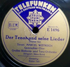 M. Wittrisch "Tenor i jego piosenki" Złota edycja Telefunken 78 obr./min 12"