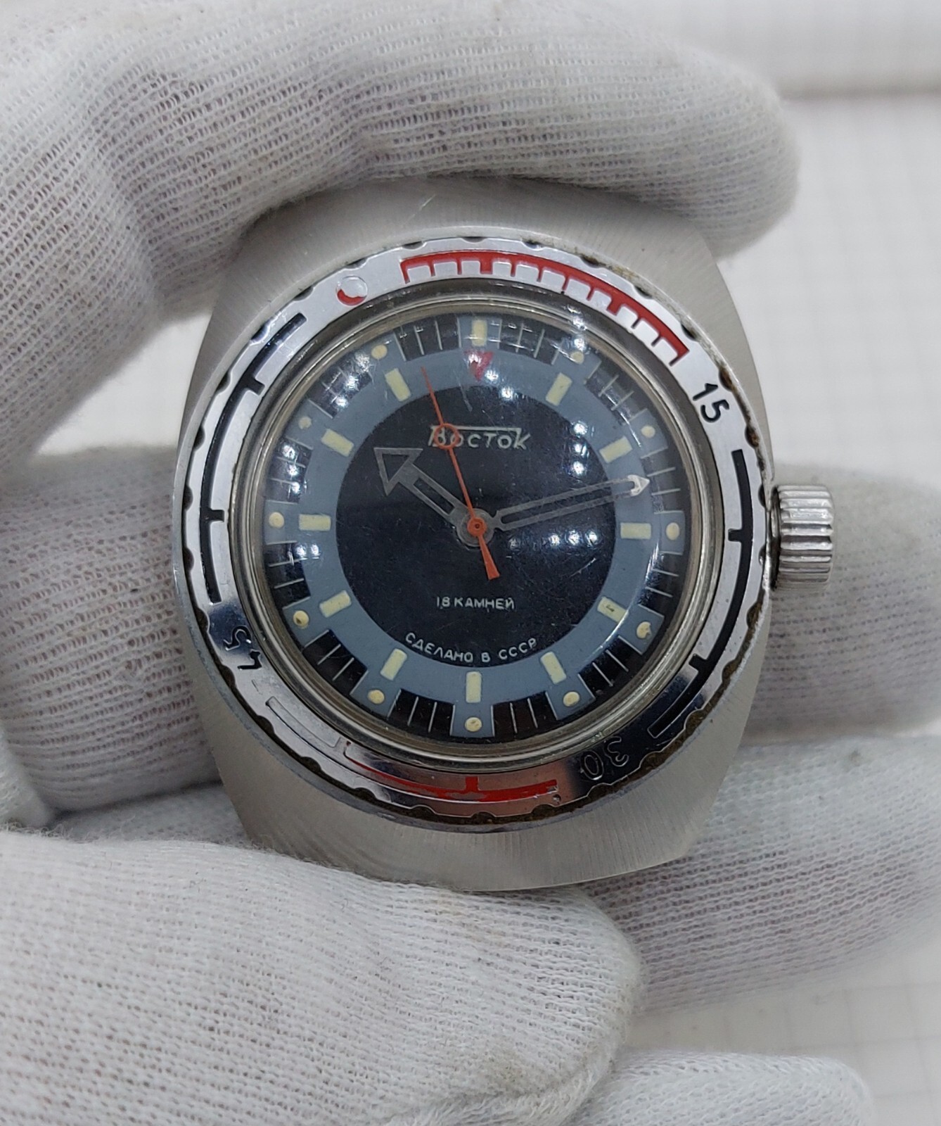 Mechanical vintage men's wristwatch VOSTOK*BOCHKA*COMMANDER AMPHIBIAN, 18 stones