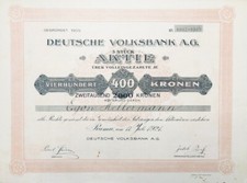 druckfrisch: Serbien 1921: 5er Aktie der Deutsche Volksbank AG 2.000 Kronen
