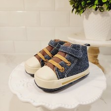 NEW First Impressions Crawling Stage Sole Soft Denim Sneaker Shoes Infant Size 3