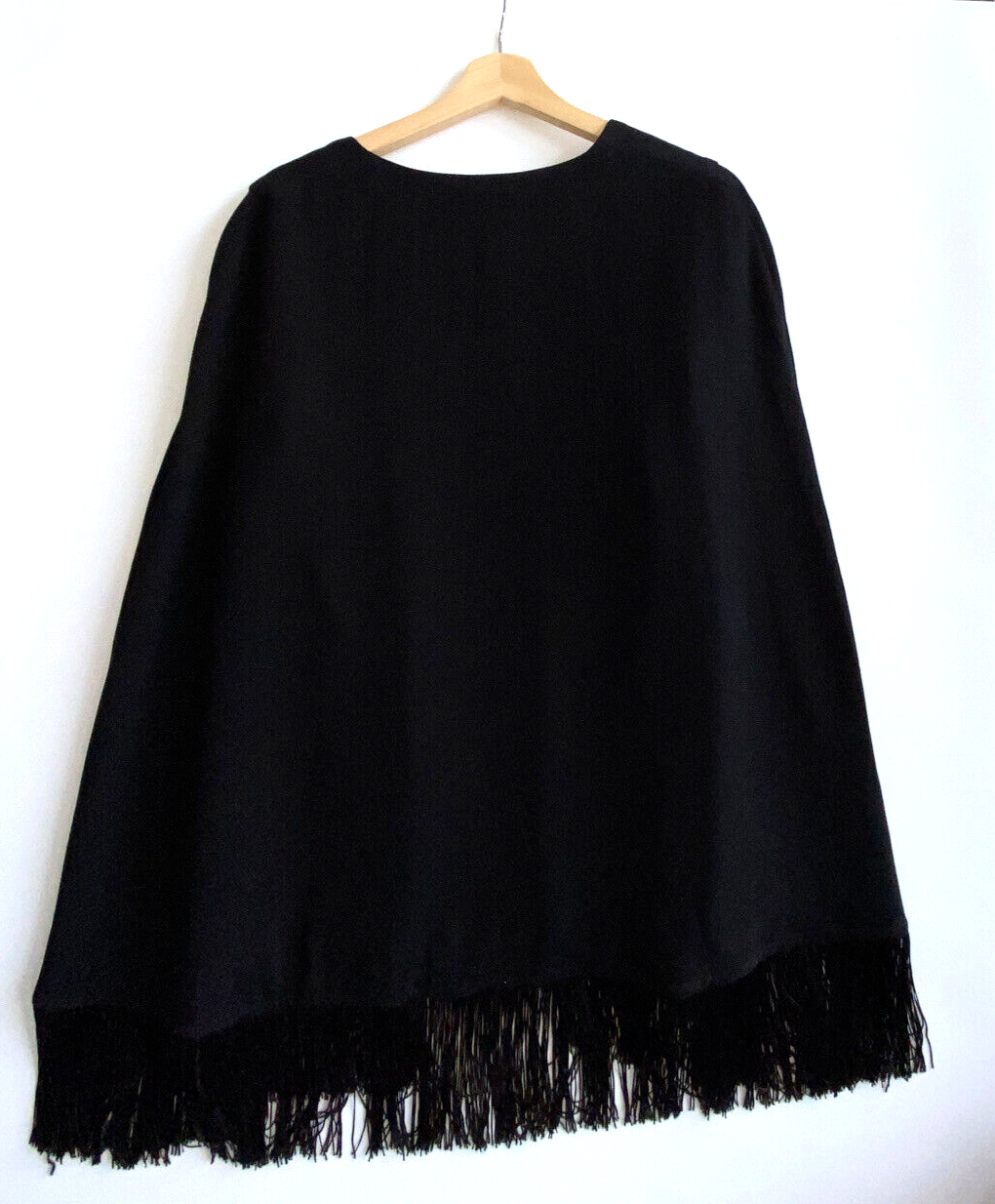 K/LAB Black Open Front Dressy Cape Jacket Fringe Hem Lined Size M eBay