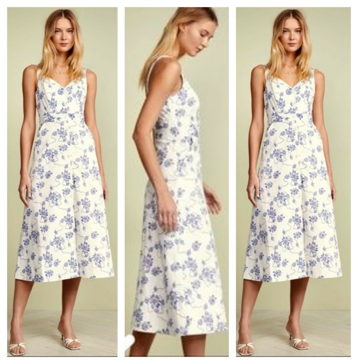 self portrait floral embroidered mesh mini dress Casual Regular Fit Desert Sage Green/L Midi Dresses Sleeveless Square Neck Women Dresses OGLmove main image 1