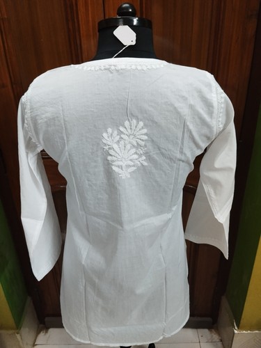 S M L XL 2XL ETHNIC HANDMADE 100% COTTON TOP KURTA KURTI CHIKAN EMBROIDERY - Picture 6 of 6